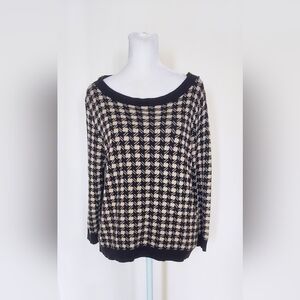 Joseph A Long Sleeve Zipper Accent Houndstooth Sweater Black Taupe Size Medium